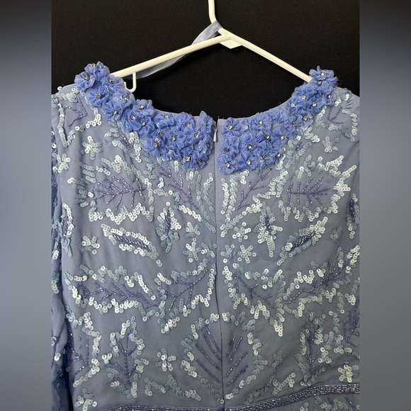 *Flawed Mac Duggal 93595 NWT Ruffle Neck Long Sleeve Sequin Midi Dress - Picture 9 of 10